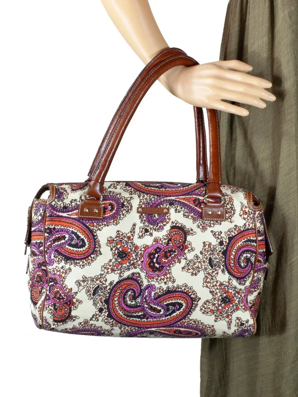Kate Spade NY Paisley Coated Canvas Satchel Cognac Leather Dust Bag Vintage Y2K